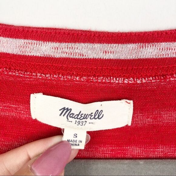 MADEWELL | Cozy Slub Red White Striped Top 3/4 Sleeve Women’s Size Small - Picture 8 of 13